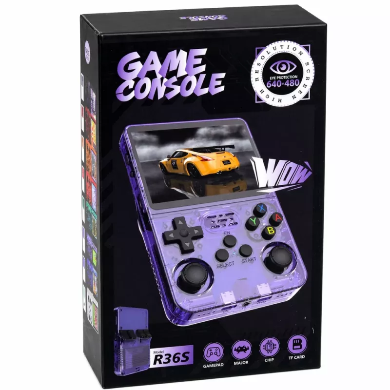 LEAN TOYS Mini R36S Portable Retro Gaming Console 21,000 IPS 3.5 Inch Purple