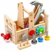 LEAN TOYS Wooden Toolbox Set for Children with Gears and Nuts - 25 Pieces, FSC Wood, Ages 3+