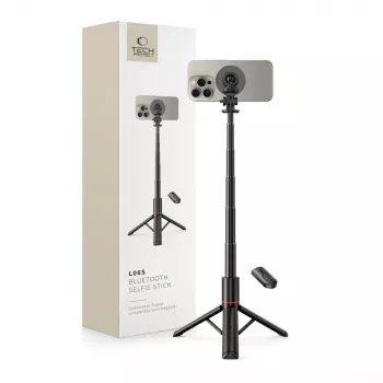 Tech-Protect L06S Selfie Stick Tripod with LED Light and Bluetooth Remote, Black