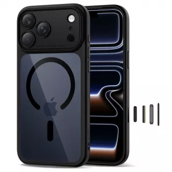 TECH-PROTECT MagPeak MagSafe Hybrid Back Cover for Apple iPhone 17 Pro Max, Black/Clear