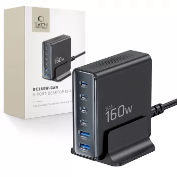 TECH-PROTECT DC160W-GAN 6-Port Desktop Charger PD 160W / QC3.0 Black