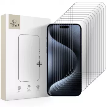 TECH-PROTECT Tempered Glass Screen Protector Bundle 10-Pack for Apple iPhone 15 Pro Max Clear