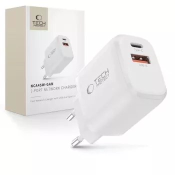 TECH-PROTECT NCA45W-GAN 2-Port Network Charger PD 45W / QC3.0 White