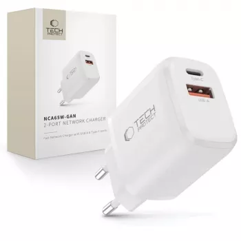 TECH-PROTECT NCA65W-GAN 2-Port Network Charger PD 65W / QC3.0 White