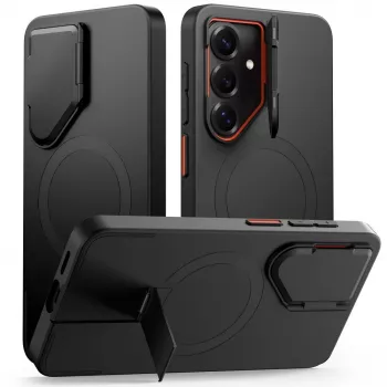 TECH-PROTECT Kevlar Aura MagSafe Case for Samsung Galaxy S26, Black/Orange