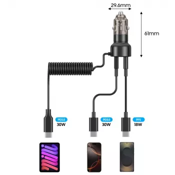 TECH-PROTECT CC05 2-Port Car Charger PD 60W + Cable Black