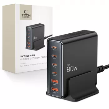 Tech-Protect DC80W-GAN 6-PORT GaN 80W USB-C Charger Black