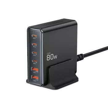 Tech-Protect DC80W-GAN 6-PORT GaN 80W USB-C Charger Black
