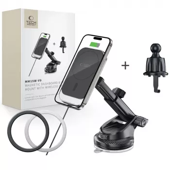 TECH-PROTECT MM15W-V9 Magnetic MagSafe Dashboard & Vent Car Mount Wireless Charger 15W Black