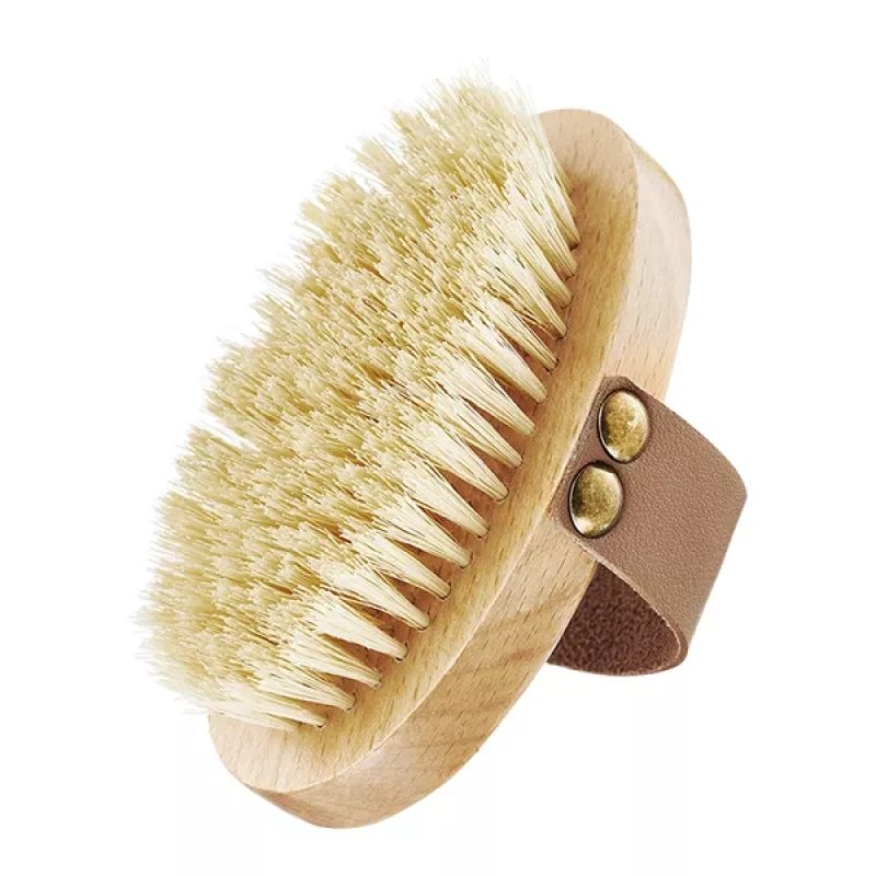 GLOV Dry Body Brush - Natural Tampico Bristles, Beechwood Handle, Ergonomic Hand Strap for Exfoliation and Massage