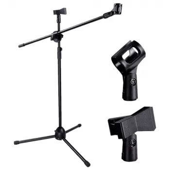 MOZOS SM803 Floor Microphone Stand with Boom Arm, 2 Holders, up to 200 cm, Black