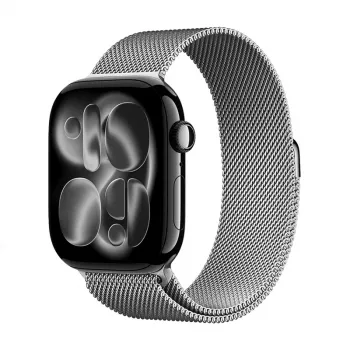 Crong Milano Steel Stainless Steel Milanese Loop Strap for Apple Watch 38/40/41/42 mm (Silver)