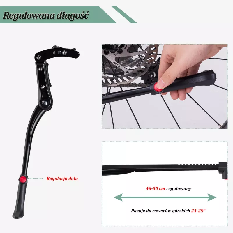 ROCKBROS Bicycle Kickstand JC1005BK - Black, Adjustable 345-400mm, Aluminum Alloy, Anti-Slip Rubber Foot, for 24-29 Inch Wheels