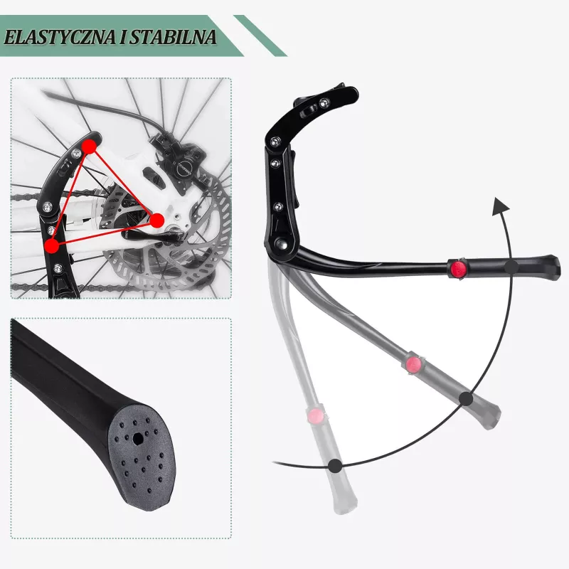 ROCKBROS Bicycle Kickstand JC1005BK - Black, Adjustable 345-400mm, Aluminum Alloy, Anti-Slip Rubber Foot, for 24-29 Inch Wheels