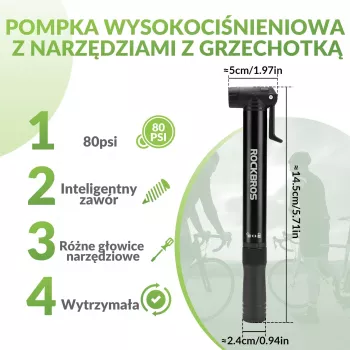 ROCKBROS Handheld Bicycle Pump 42320010001 with Screwdriver - Black