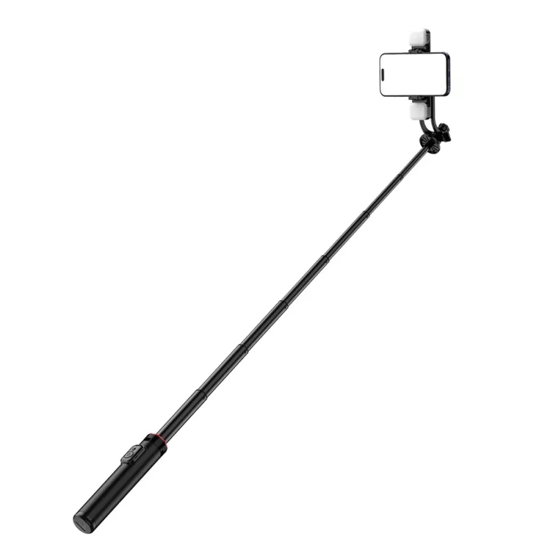 WOZINSKY Selfie Stick WC12YDS Telescopic Tripod 1.3m Aluminum Alloy with Dual LED Light and Phone Holder - Black