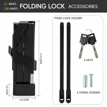 ROCKBROS Folding Bicycle Lock 32140003001 Key Lock with Holder Foldable 88cm Black