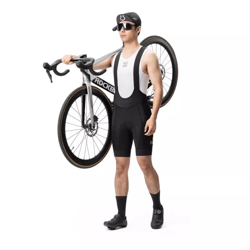 ROCKBROS YDDK009 Men's Cycling Bib Shorts with Pad, Short Length, Size L, Black