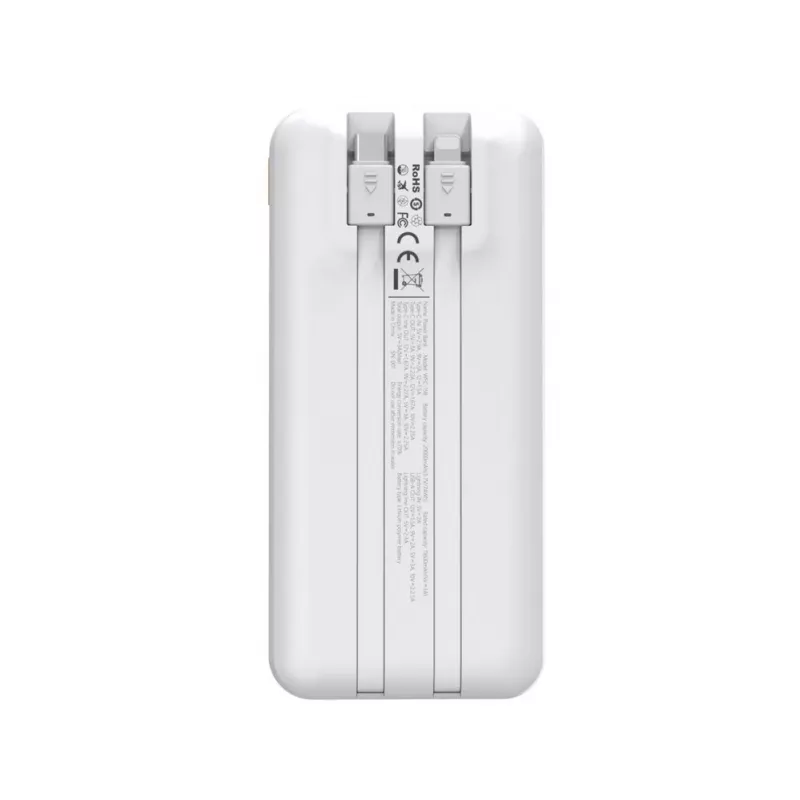 Powerbank Wozinsky WFC-15W 20000mAh 22.5W PD20W with Built-in Lightning and USB-C Cables - White