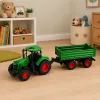 LEAN TOYS Agricultural Farm Tractor with Tipper Trailer Rubber Wheels Green 1:24