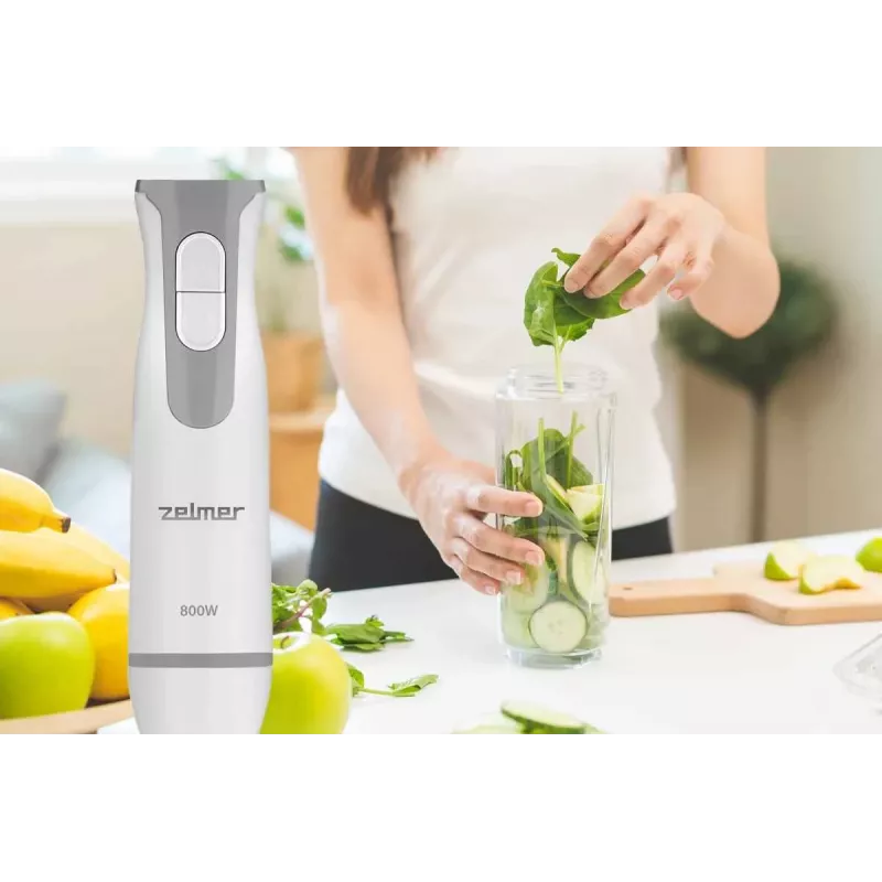 ZELMER ZHB4555S 1000W Immersion Blender, Silver/Black, Stainless Steel Blade, Variable Speed with Turbo, Chopper 500ml, Whisk, Beaker 700ml