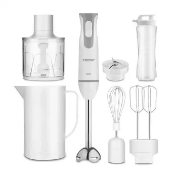 ZELMER ZHB4555S 1000W Immersion Blender, Silver/Black, Stainless Steel Blade, Variable Speed with Turbo, Chopper 500ml, Whisk, Beaker 700ml