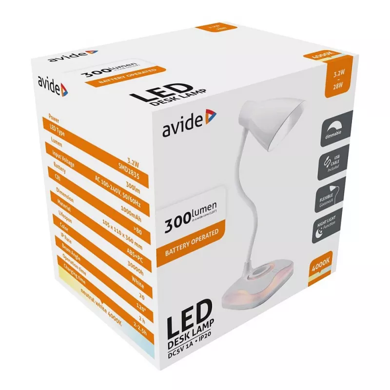 Avide LED Table Lamp with Night Light Function USB 3.2W Dimmable