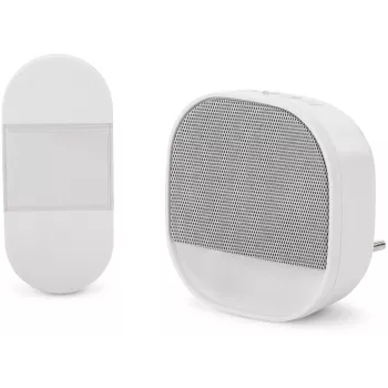 ENTAC EDB-AC-44-L-K Wireless Doorbell Set with Night Light, Kinetic Switch, White, 150m Range, 38 Melodies, IP44