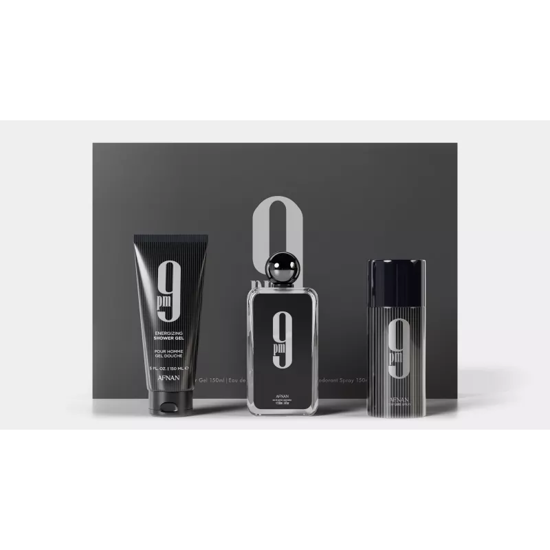 Afnan 9 PM Eau de Parfum Gift Set for Men - 100ml EDP Spray + 150ml Shower Gel + 250ml Deodorant Spray