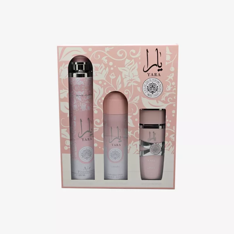 Lattafa Yara Eau de Parfum 100ml + Deodorant Spray 200ml + Air Freshener 300ml Gift Set
