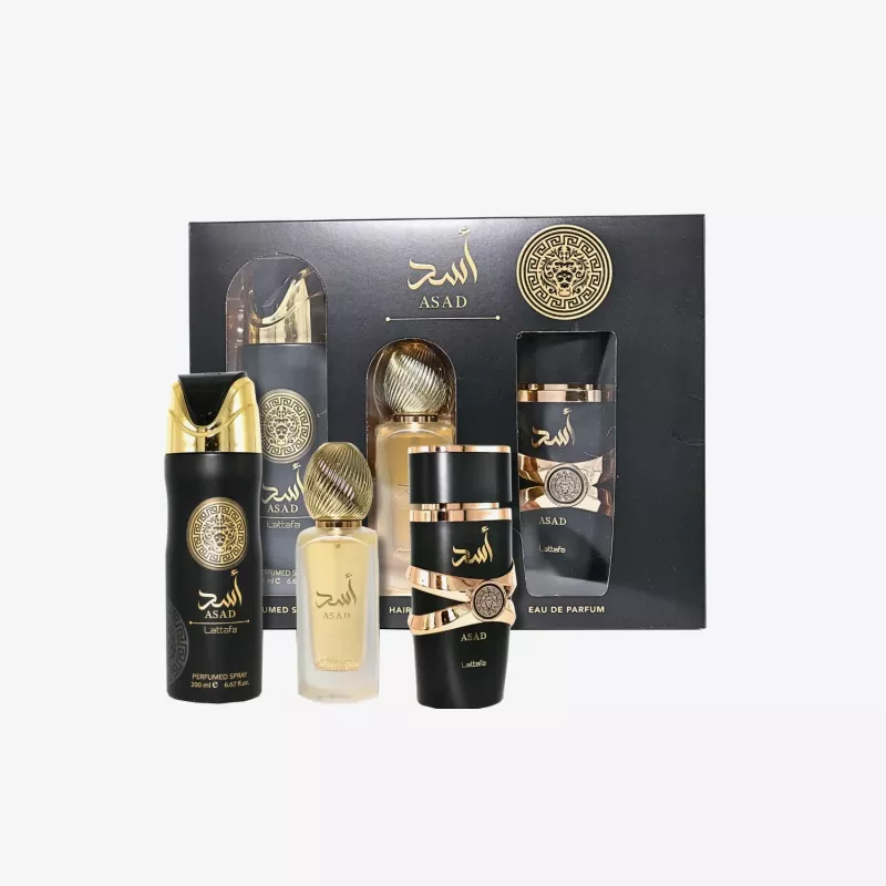 Lattafa Asad Eau de Parfum 100ml + Deodorant Spray 200ml + Air Freshener Spray 300ml Gift Set