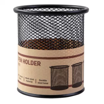 Deli Mesh Round Pen Holder 9.1x9.8x9.8cm Black
