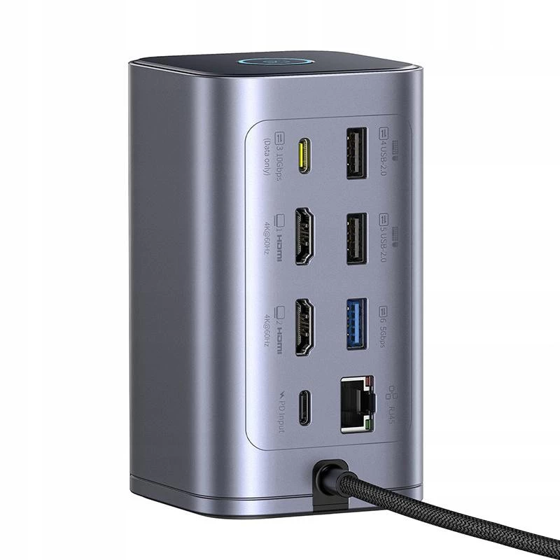 Baseus Air Spacemate 12-in-1 USB-C Hub, 2x HDMI 4K@60Hz, 2x USB-C 10Gbps, 2x USB-A 5Gbps, 2x USB-A 480Mbps, RJ45, SD/microSD, USB-C PD, Grey