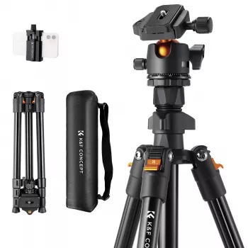 K&F Concept K234A0 + BH-28L Camera Tripod Kit, Aluminum Alloy, 8kg Load, 160cm Max Height, Ball Head, Flip Locks, Monopod Conversion