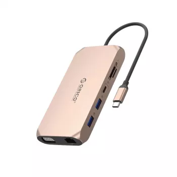 ORICO XCR 12-in-1 USB-C Docking Station with 100W PD, HDMI, VGA, Gigabit Ethernet, SD/microSD, Rose Gold