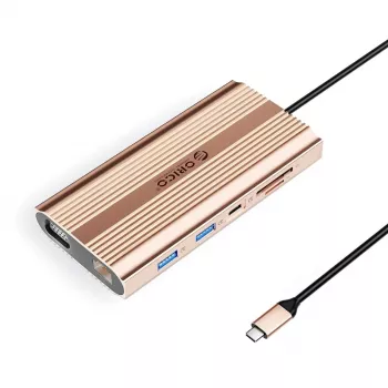 ORICO XDR 12-in-1 USB-C Docking Station with 100W PD, HDMI 4K, VGA, Gigabit Ethernet, SD/MicroSD Card Reader - Rose Gold