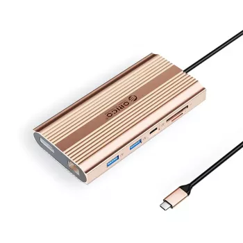 ORICO XDR 12-in-1 USB-C Docking Station with 2x HDMI 4K 60Hz, DisplayPort 4K 60Hz, Gigabit Ethernet, 100W PD, SD/MicroSD Card Reader - Rose Gold