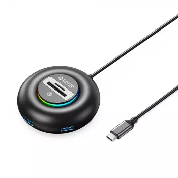 ORICO YXR5-C3 RGB 4-Port USB-A 3.0 Hub with SD and microSD Card Reader, 1.8m Cable, Black