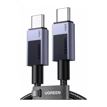 UGREEN L513 USB-C to USB-C Cable 240W PD3.1 480Mbps Nylon Braided Aluminum Housing Integrated Cable Tie 1m Grey (45067)
