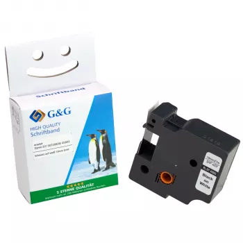 G&G Label Tape 12mm x 7m White on Black Compatible with DYMO 45013