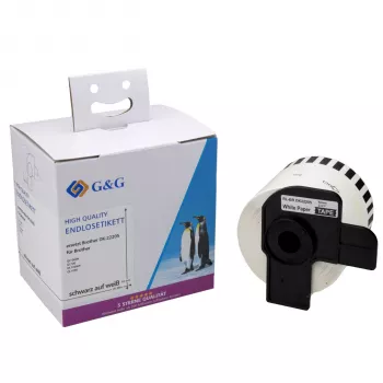 G&G Continuous Label Roll 62mm x 30.48m Black on White Compatible with Brother DK-22205