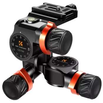 K&F Concept KF31.047 3-Axis Geared Tripod Head, CNC Aluminum, 6kg Load, Arca-Swiss, 1/4 inch-20 & 3/8 inch-16