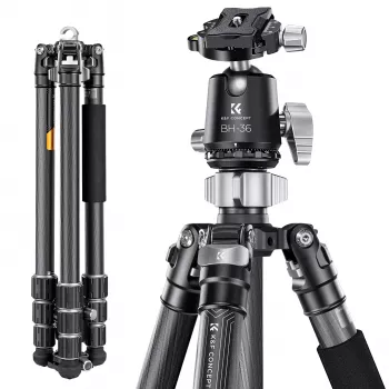 K&F Concept X284C4 Carbon Fiber Tripod with BH-36 Ball Head, 172cm/67.7in, 16kg/35.3lbs Load, Monopod, 4-Section Twist Lock, Arca-Swiss Compatible