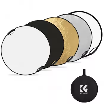 K&F Concept 5-in-1 Round Photography Reflector with Handle 80cm (32 inch) - Gold/Silver/White/Black/Translucent Diffuser for Portrait Studio Outdoor