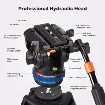 K&F Concept Professional Video Tripod with Fluid Head 192cm KF09.147