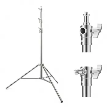 K&F Concept KF34.044 280cm Aluminum Alloy Light Stand with 1/4 inch-20 & 3/8 inch-16 Reversible Spigot, 5kg Load Capacity, 3-Section, Flip Locks, Spring Cushioned, Black