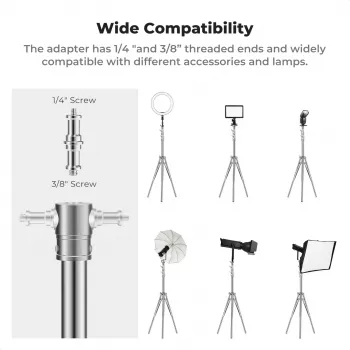 K&F Concept KF34.044 280cm Aluminum Alloy Light Stand with 1/4 inch-20 & 3/8 inch-16 Reversible Spigot, 5kg Load Capacity, 3-Section, Flip Locks, Spring Cushioned, Black