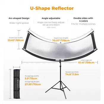 K&F Concept U-Shape 4-in-1 Curved Reflector 180x60cm with Light Stand and Carrying Bag