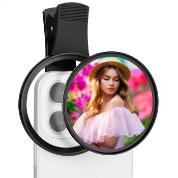 KF Black Diffusion 1/4 Filter 67mm with Clip-On Adapter for Smartphone