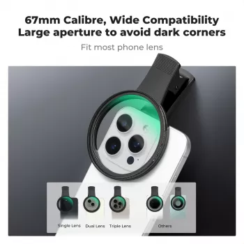 KF Black Diffusion 1/4 Filter 67mm with Clip-On Adapter for Smartphone